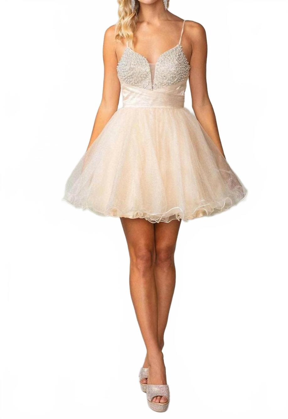 NEW DANCING QUEEN beaded bodice cocktail dress in blush